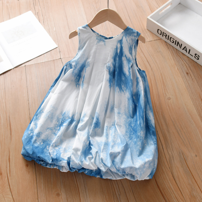 Yunnan Handmade Plant Tie-Dye Girls' Dress Summer New Style Blue-Dyed Foreign-Style Holiday Travel Kidsren's Bud Skirt