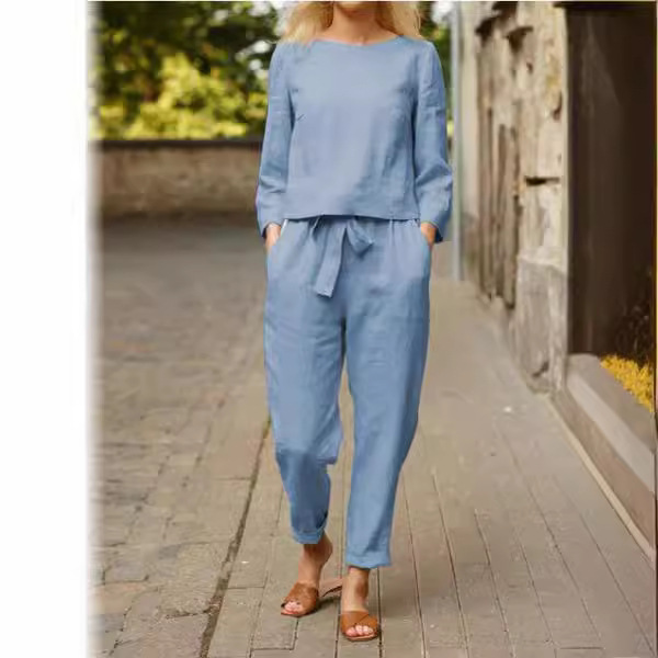 fashionable solid color summer retro set for leisure