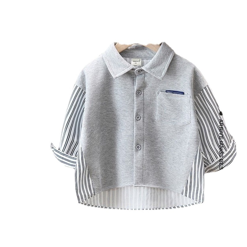 Camisas para niños para primavera y otoño, camisas casuales de manga larga para niños, estilo nuevo 2025, tops modernos con patchwork para bebés varones de otoño.