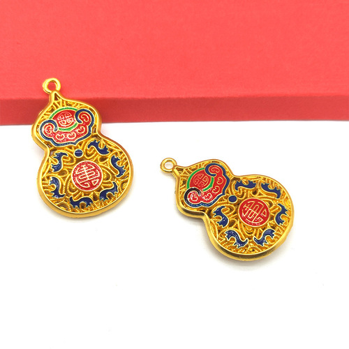 Safe Gourd Car Ornament, Car Interior Hanging Decor, Brass Pendant with Enamel Color Tassels, Retro Creative Men and Women's Style