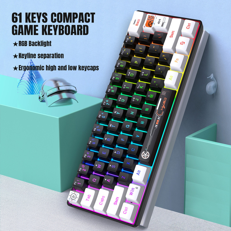 61 key wired membrane keyboard compact color matching mechanical hand gaming keyboard portable suitable for desktop notebook