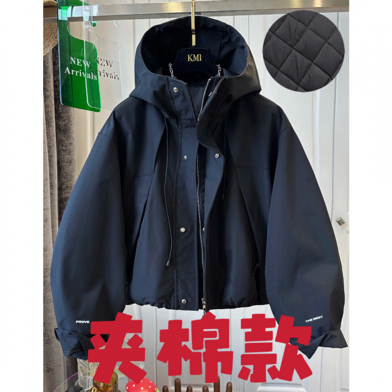春秋新款高级感连帽拉链冲锋衣外套下摆抽绳宽松上衣女潮|undefined