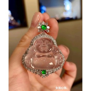 Natural Burmese Ice Jade Buddha Pendant Men's and Women's Buddha Laughing Buddha Maitreya Buddha White Ice Inlaid Jade Buddha Jade Pendant