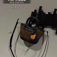 复古磨砂手提菜篮子豹纹手提包2025新款时尚韩版拼接单肩斜挎包