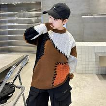 美式毛衣秋冬款2024款儿童加厚冬打季底加绒中大童男新孩针织衫潮