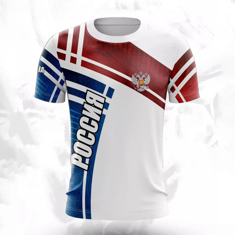 クロスボーダー夏メンズ Tシャツカジュアルルーズロシア国旗プリント通気性半袖紳士服ストリート|undefined