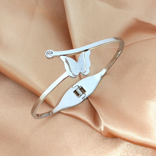 Japanese and Korean 18k rose gold frosted butterfly bracelet for women titanium steel non-fading simple bracelet live mouth adjustable bracelet