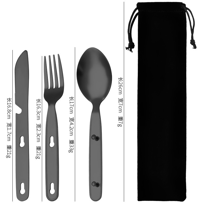 Cuchillo de vajilla al aire libre de acero inoxidable extraíble transfronterizo 410, tenedor y cuchara 3-en-1 de camping multifunción tenedor y cuchara vajilla portátil