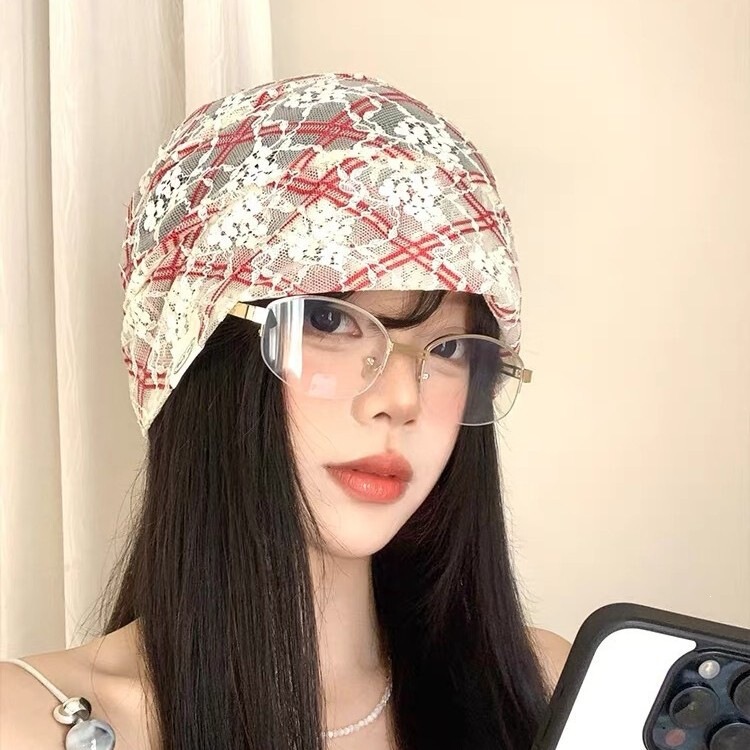 Korean Instagram Influencer Style Lace Thin Headscarf Hat, Slouchy Hat for Women, Summer Breathable, Face-Slimming Beanie, Cold Weather Hat Korean Instagram Influencer Style Lace Thin Headscarf Hat, Slouchy Hat for Women, Summer Breathable, Face-Slimming Beanie, Cold Weather Hat