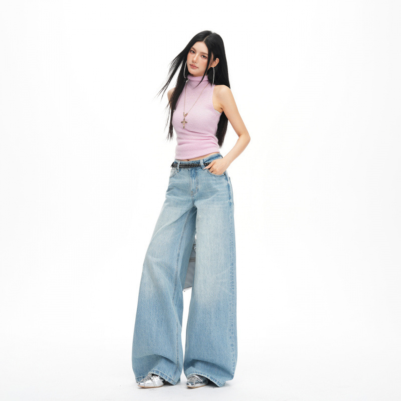 26 Years of New Spring and Summer Styles, Light-Colored Retro Washed Mid-Waist Loose Fit Ripped Denim Floor-Length Jeans for Women 26 Years of New Spring and Summer Styles, Light-Colored Retro Washed Mid-Waist Loose Fit Ripped Denim Floor-Length Jeans for Women