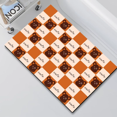 and Wet, Avtomobil döşəmə paspasları - bathroom-mat-orange-white-box-bear-head-4060cm