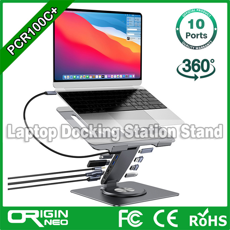 360 ° Rotating Aluminum Alloy Laptop Stand with 10-Port Docking Station Can Be Raised and Lowered HDMI 4K@60Hz