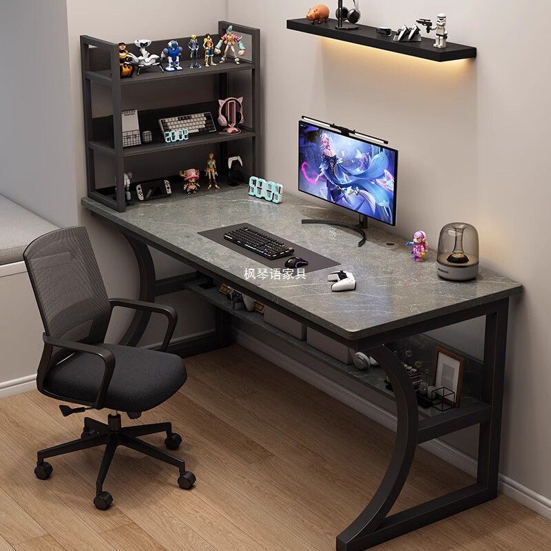 Fengqinyu Computer Desk Desktop Gaming Table Simple Home Use with Storage Rack Office Desk Simple Study Desk Bedroom Study