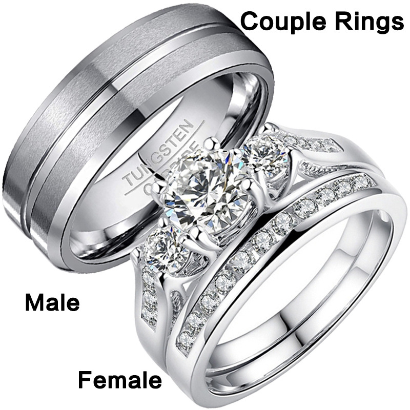 Amazon cross-border platform new women's diamond ring Europe and the United States popular men's stainless steel ring couple ring