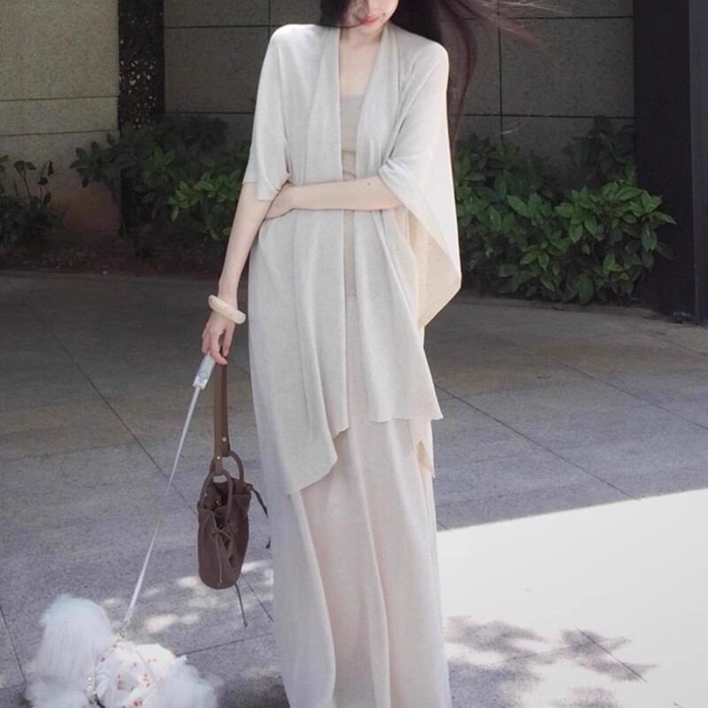Knitted Sun Protection Cardigan for Women, Thin Long Shawl, Summer Outerwear, Air Conditioning Shirt Top Knitted Sun Protection Cardigan for Women, Thin Long Shawl, Summer Outerwear, Air Conditioning Shirt Top