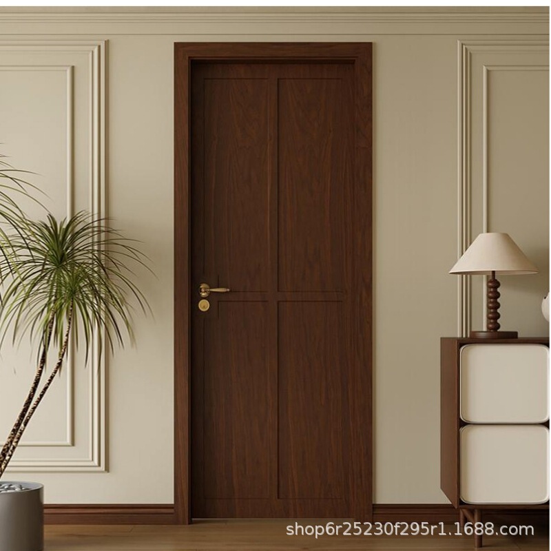 Mofan French Retro Mid-Century Style Bedroom Room Solid Wood Door Indoor Painted Walnut Glass Flat Door