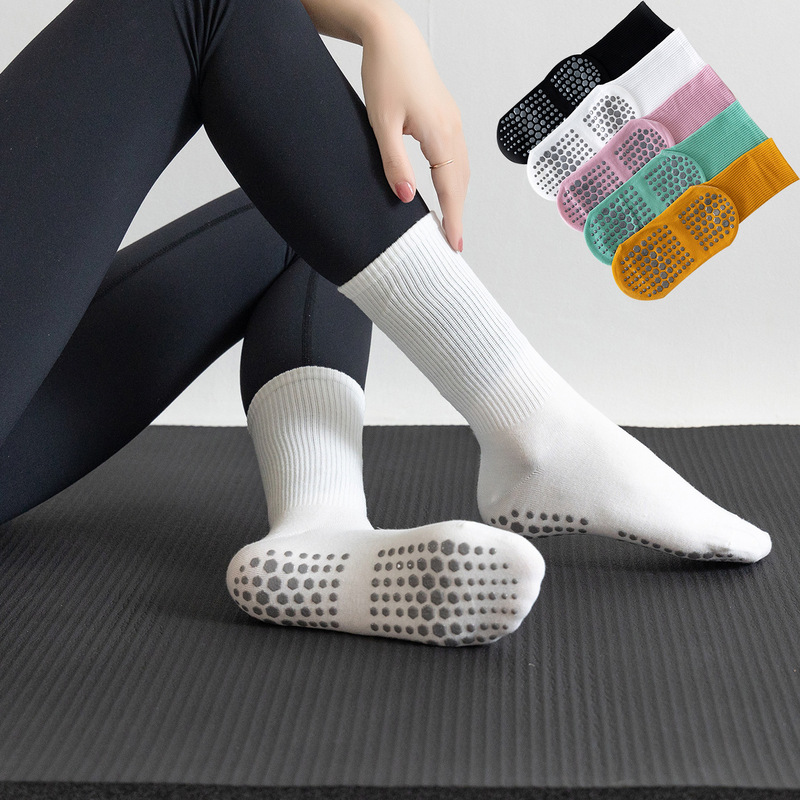 Yoga Socks for Women, Solid Color Mid-Calf Socks, Silicone Non-Slip Indoor Fitness Pilates Sports Socks, Floor Socks with Silicone Dots Yoga Socks for Women, Solid Color Mid-Calf Socks, Silicone Non-Slip Indoor Fitness Pilates Sports Socks, Floor Socks with Silicone Dots