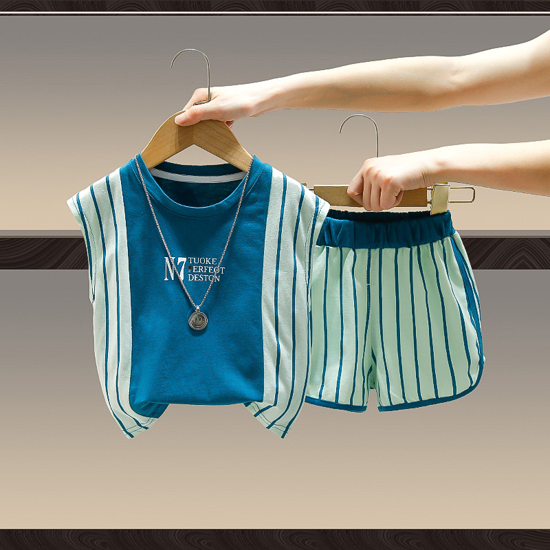 7921 traje de chaleco de verano para niños 2025 nuevos pantalones cortos sin mangas de verano para niños de dos piezas ropa de bebé de moda