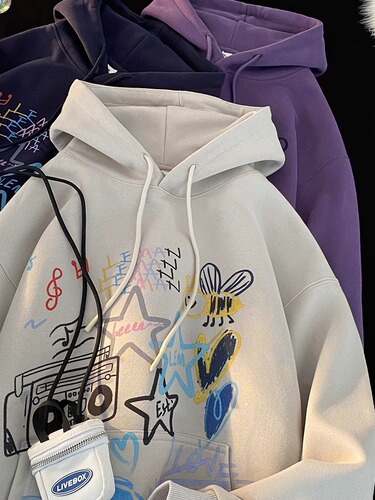 Men's Autumn/Winter Oversize Colorful Graffiti Hooded Sweatshirt, American Style Niche Print Streetwear Sweatshirt