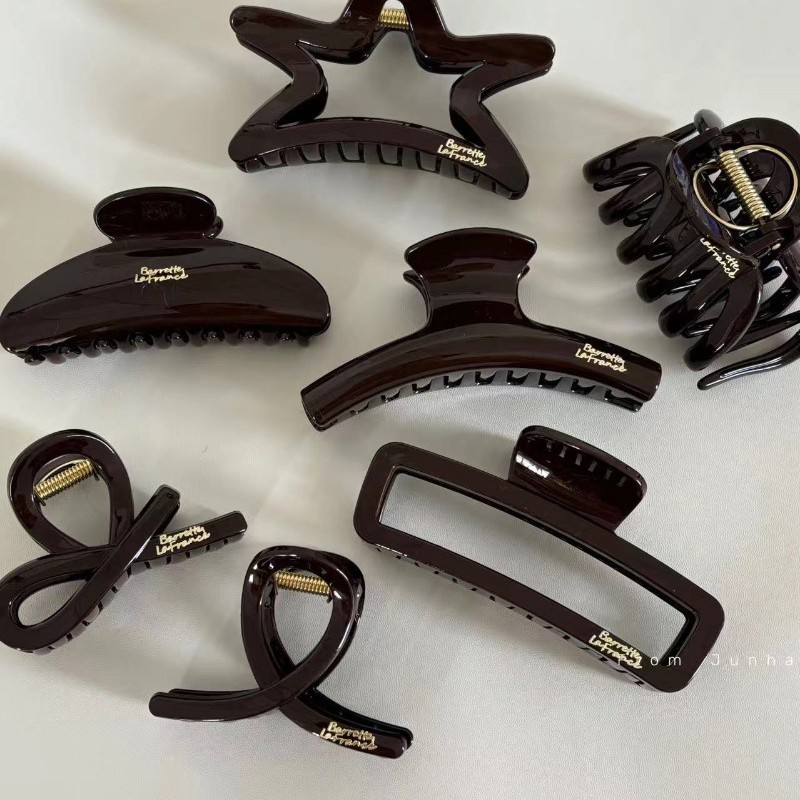 chocolate brown gold label grip simple geometric durable barrettes high-grade sense back head updo shark clip new