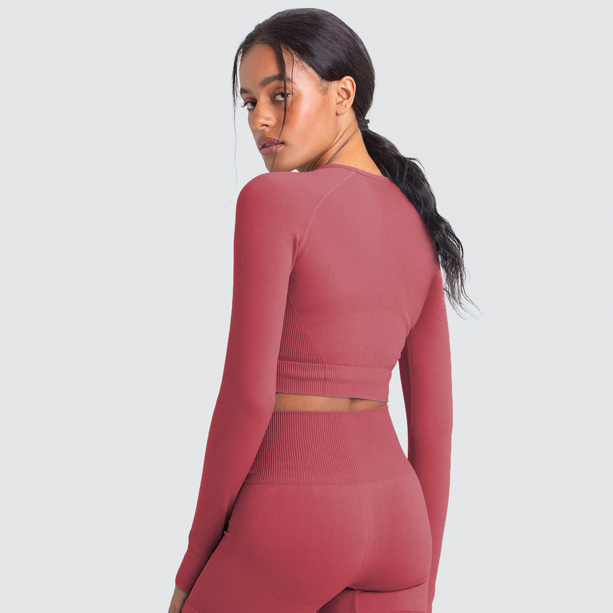 knitted solid color seamless sports two-piece suit NSNS35561