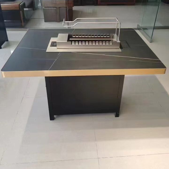 Commercial Smokeless Automatic Rotating Grill Electric Heating Barbecue Grill Low-Energy Grill Integrated Dining Table Stainless Steel