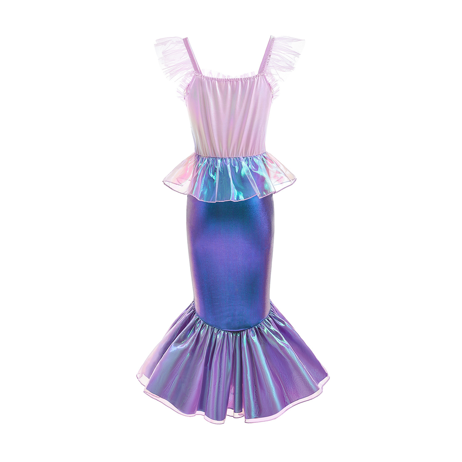 Nuevo vestido de sirena para niños estilo INS de las niñas color sirena que cambia de color Vestido de manga voladora Vestido de una sola pieza para niños
