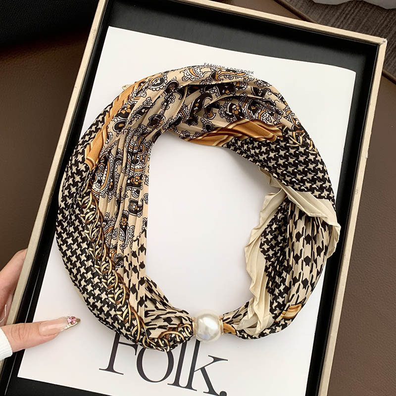 Hebilla de succión magnética collar de perlas bufanda de seda larga y estrecha bufanda de cuello femenino con camisa bufanda fina bufanda de seda plisada bufanda