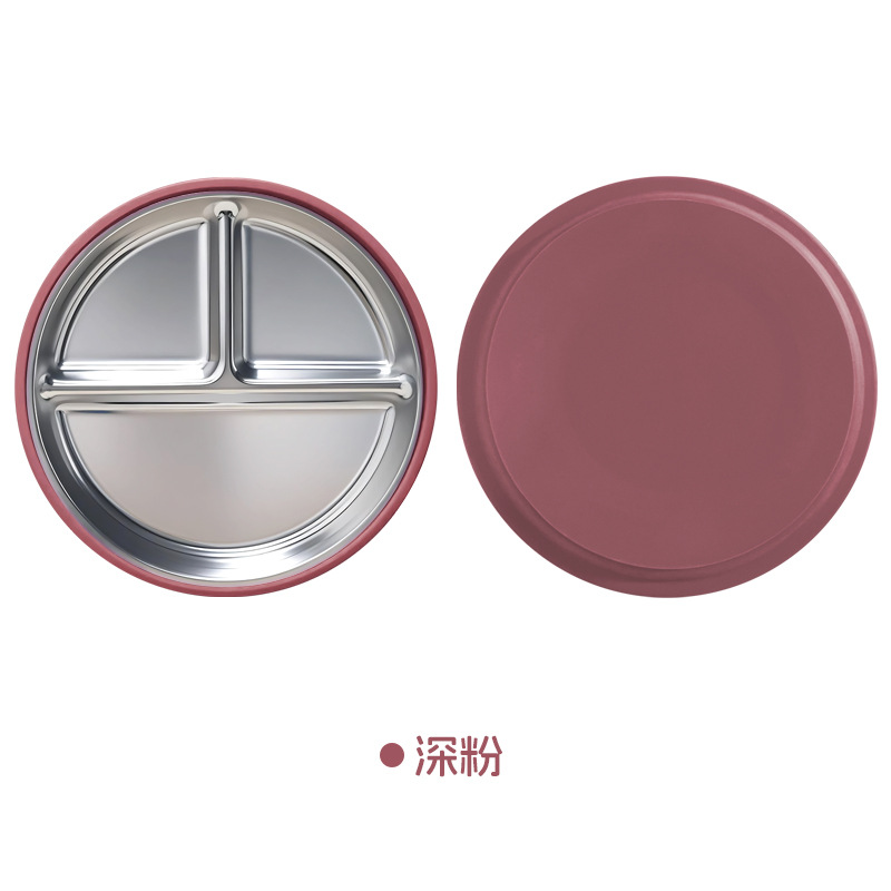 Plato de comedor de acero inoxidable 304 20CM Funda de silicona Amazon Venta caliente Plato de comedor de silicona de embalaje personalizado