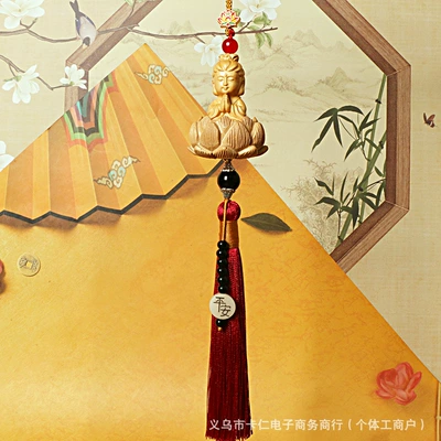 Beads, 18-Seed Peace Charm Wholesale – Car hanging - long-tassel-guanyin-burgundy