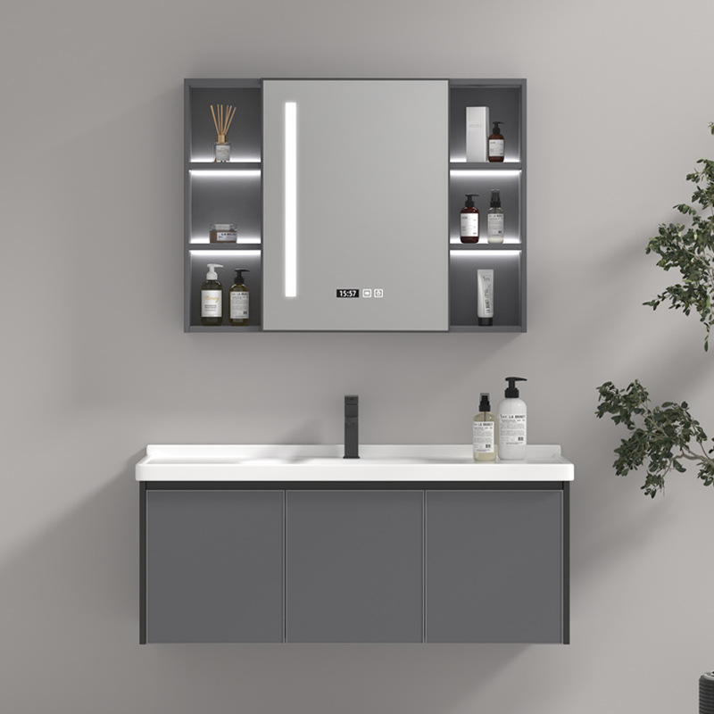 Mueble de baño de aluminio de espacio de cerámica lavabo integrado lavabo de aleación de aluminio combinación de gabinete de baño