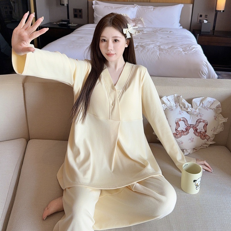 夏季薄款月子服带胸垫怀孕期孕妇产后睡衣夏天哺乳期家居服可外穿|undefined