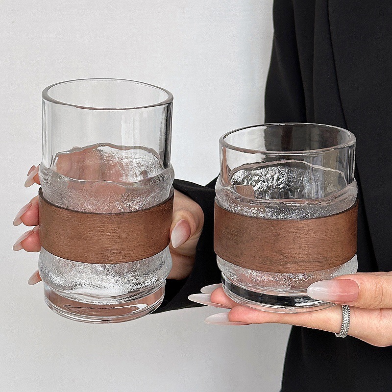 Inswind creativo de alto nivel anti-calor cubierta de bambú colgar tazas de hielo tazas de café de vidrio casero tazas de agua tazas de té tazas de bebida frías