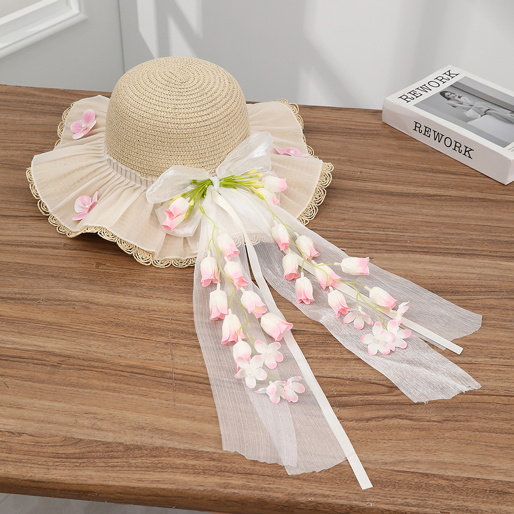 Sombrero paja ala ancha con lazo verano