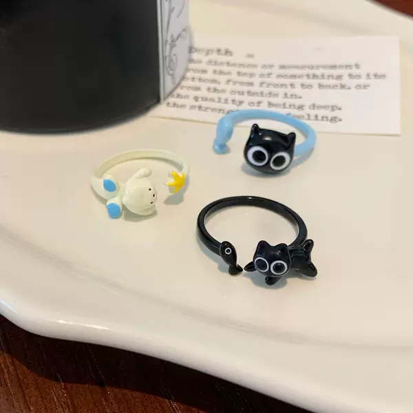 Cartoon Oil Dripping Cute Black Cat Fish Open Ring Female Design Personalized Adjustable Student Bracelet
