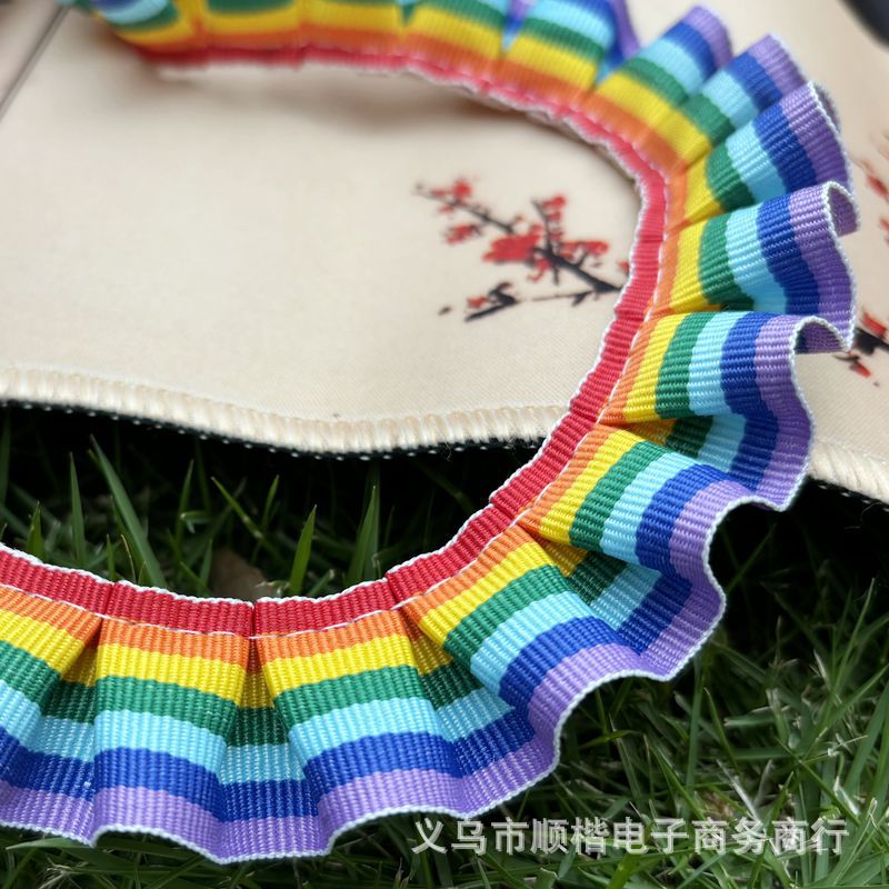 Cinta colorida de 2,5 cm de tres colores con descuento, falda plisada de encaje, accesorios laterales, ropa de muñeca, zapatos, sombreros, material de equipaje