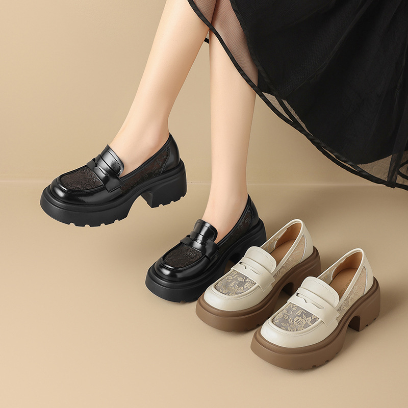 Zhr Breathable Slip-On Thick-Soled Loafers 2025 New Mesh Height-Increasing Small Leather Shoes Women's Slip-On Shoes Zhr Breathable Slip-On Thick-Soled Loafers 2025 New Mesh Height-Increasing Small Leather Shoes Women's Slip-On Shoes