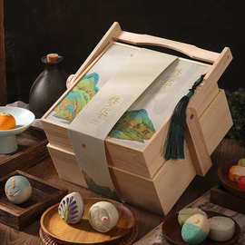 中秋节月饼包装盒定制木质礼品盒家用甜点糕点实木手提食盒子跨境