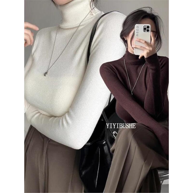 51Studio Homemade Pq031 High-End Pure Lust Style Feminine Elegant High-Neck Slim Knitted Bottoming Shirt for Women