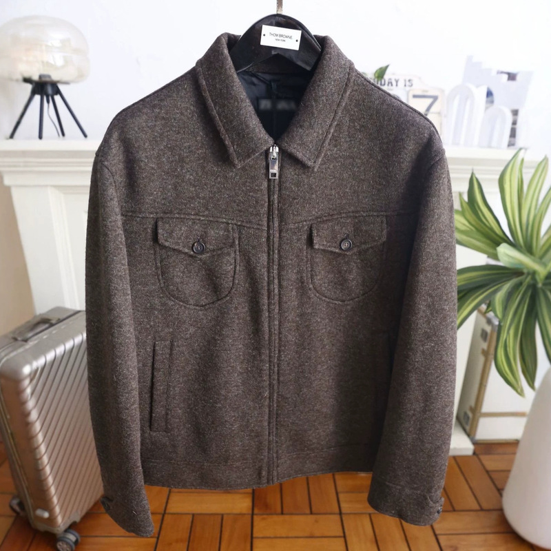 BORBOTIE Men's Jacket 2026 Autumn/Winter New EZ Fashion Buckle Patch Pocket Turn-down Collar Workwear Style Coat