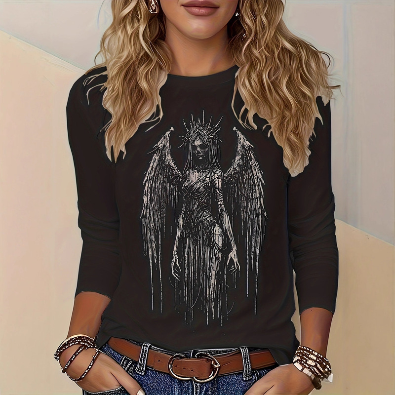 New Women's Loose Version Right Shoulder Round Neck Three-Quarter Sleeve T-Shirt Women's Fashion Stylish Christmas Print Wa21 New Women's Loose Version Right Shoulder Round Neck Three-Quarter Sleeve T-Shirt Women's Fashion Stylish Christmas Print Wa21
