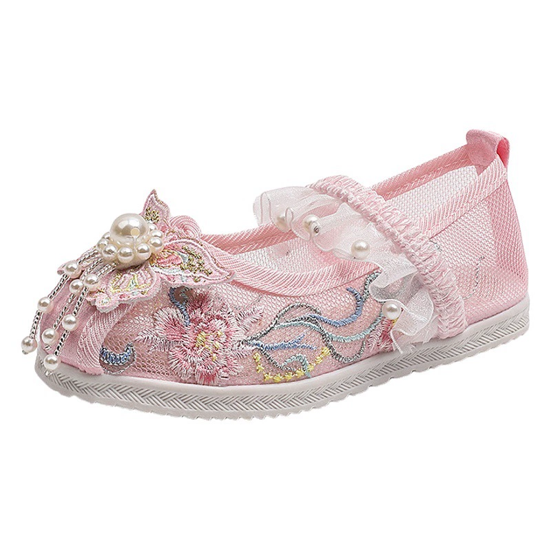 Обувь с вышивкой для девочек, летняя детская сетчатая обувь с бабочками, обувь Hanfu, детская обувь для старинных костюмов, обувь из сетчатой ткани