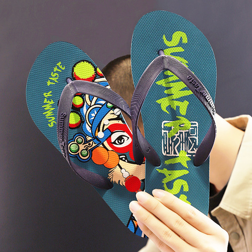 Chinese style flip-flops for men, Korean version for indoor and outdoor wear, simple flat bottom, non-slip, wear-resistant, summer trendy brand beach shoes