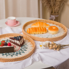 PK7J批發天然貝殼藤編托盤茶几收納盤民宿桌面編織筐水果零售點心