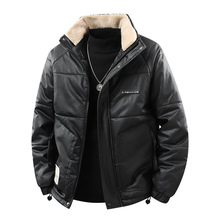 冬季2025男假两件毛领PU棉衣男防风防水休闲款外套中老年男棉服