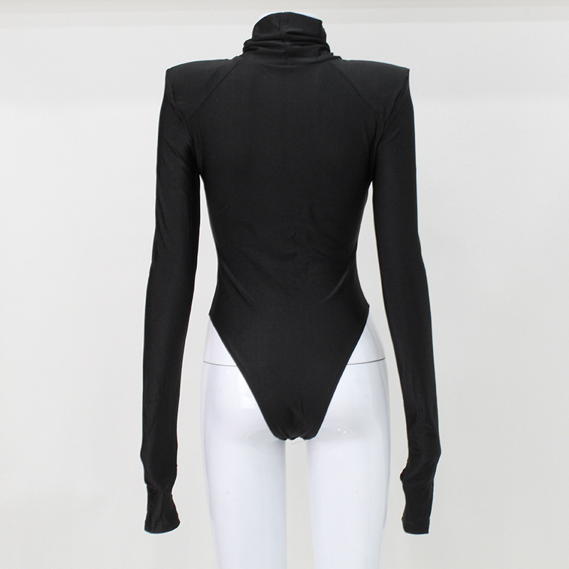 Amazon mujeres europeas y americanas de hombro simple cuello alto manga larga sexy Slim color sólido moda todo partido mono al por mayor