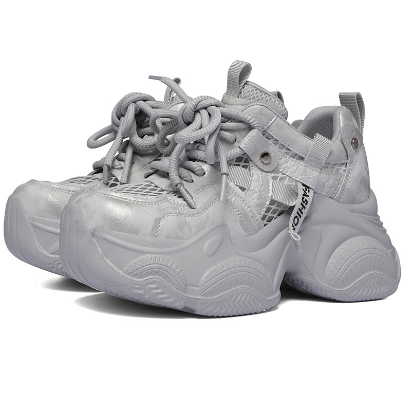 Giày sneaker nữ đế dày tăng chiều cao lưới thoáng khí mùa hè — 6158 Xám, 6158 Màu vàng