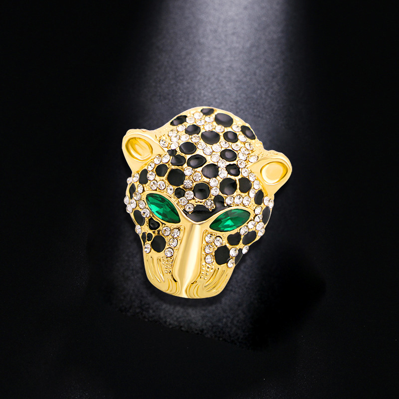 European and American Simple Accessories Retro Hip Hop Leopard Head Brooch Rhinestone Brooch Fashion Pendant Diamond Corsage Pin