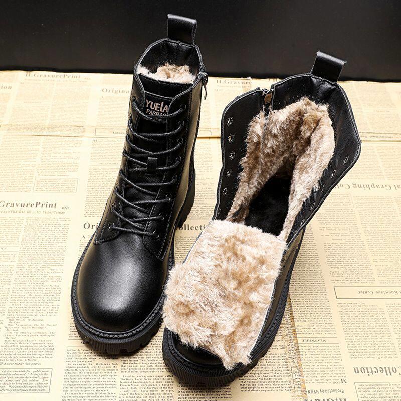 Women's Snow Boots 2026 New Model, Fleece-Lined, Thickened, Mid-Calf, Water-Resistant, Slip-Resistant, Integrated Leather and Fur, Winter Warm Cotton Boots