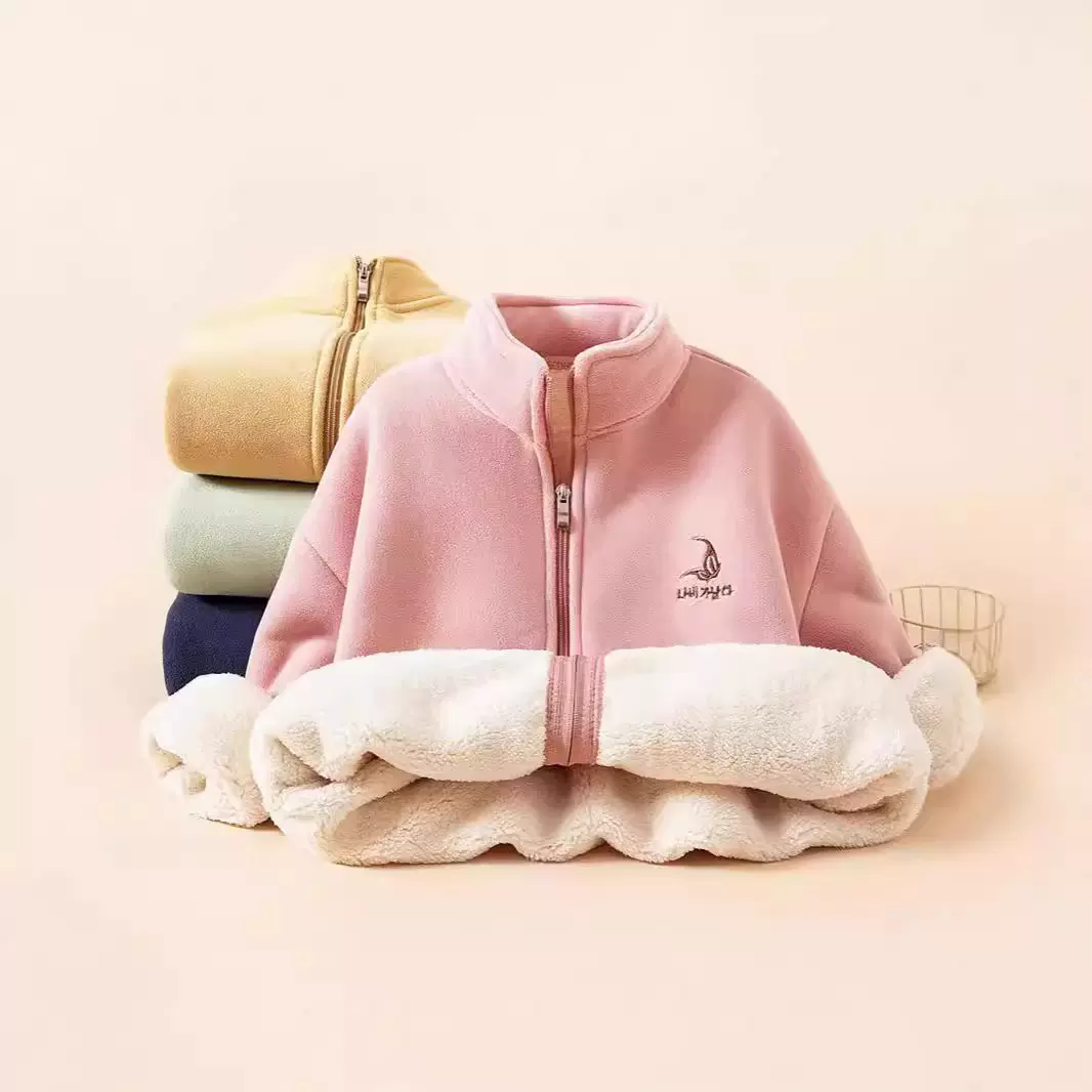 儿童奥粒绒外套秋冬新款羊羔绒男孩女孩休闲双面抓绒衣服棉衣上装